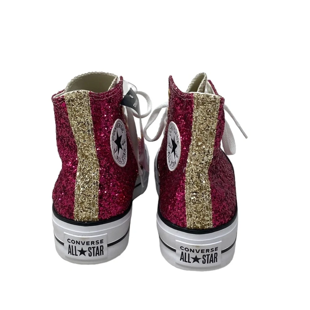 Converse Ctas Lift Shoe Platform For Women Glitter Red Beige Custom 570626C-WPGW - Picture 8 of 10